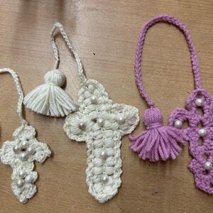 Charming Crochet Cross Jewelry Set - Cream and Pink
